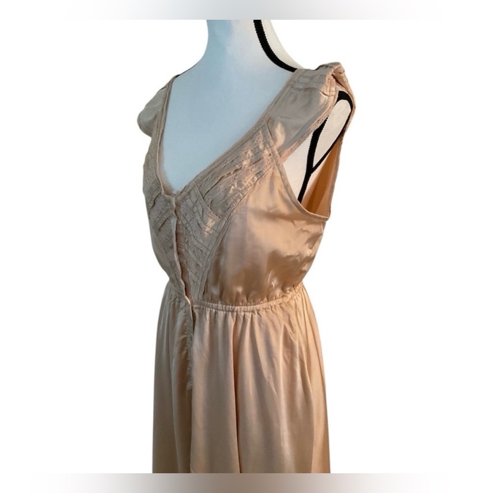Anthropologie Boho Hanky Hem Button Front Midi Dress Beige M Cottagecore - Picture 5 of 11